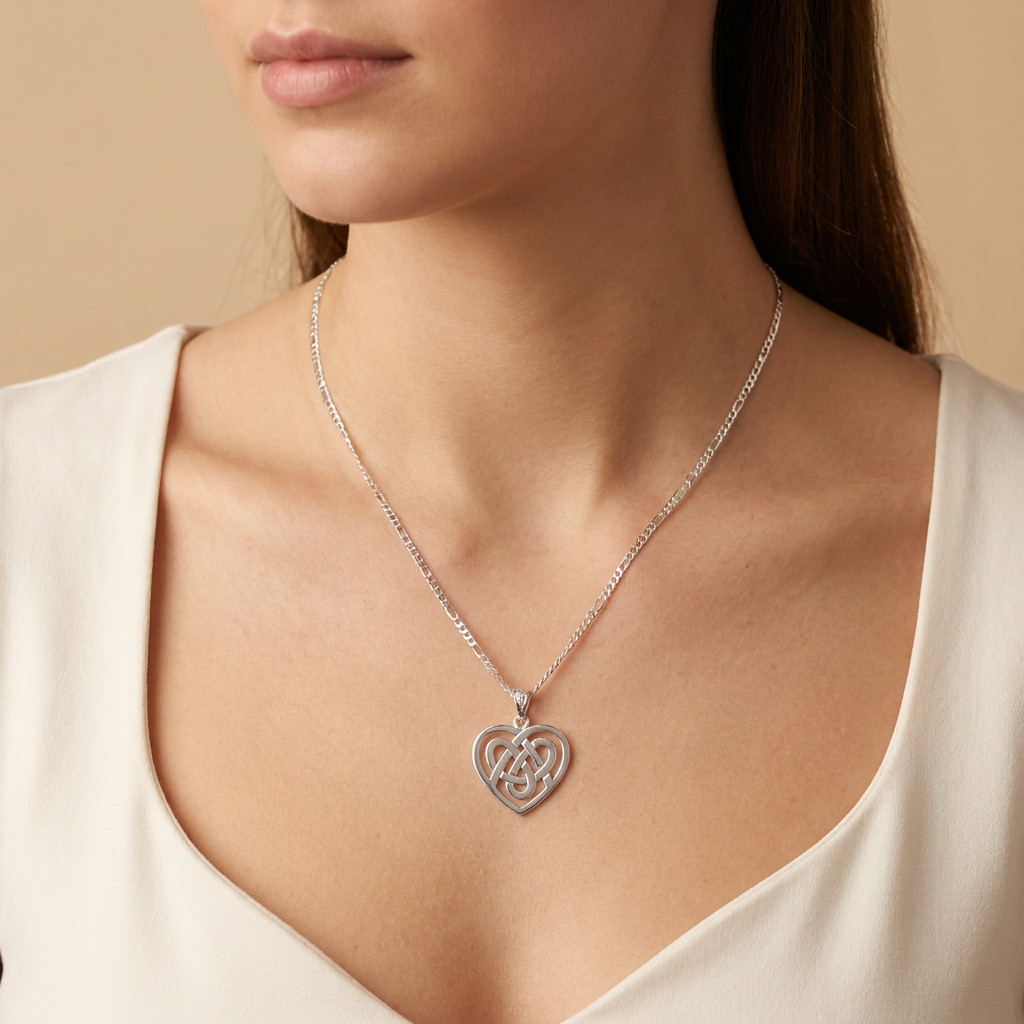Sterling Silver Celtic Heart Necklace 925 Pendant 18″ Chain Gift Box Women