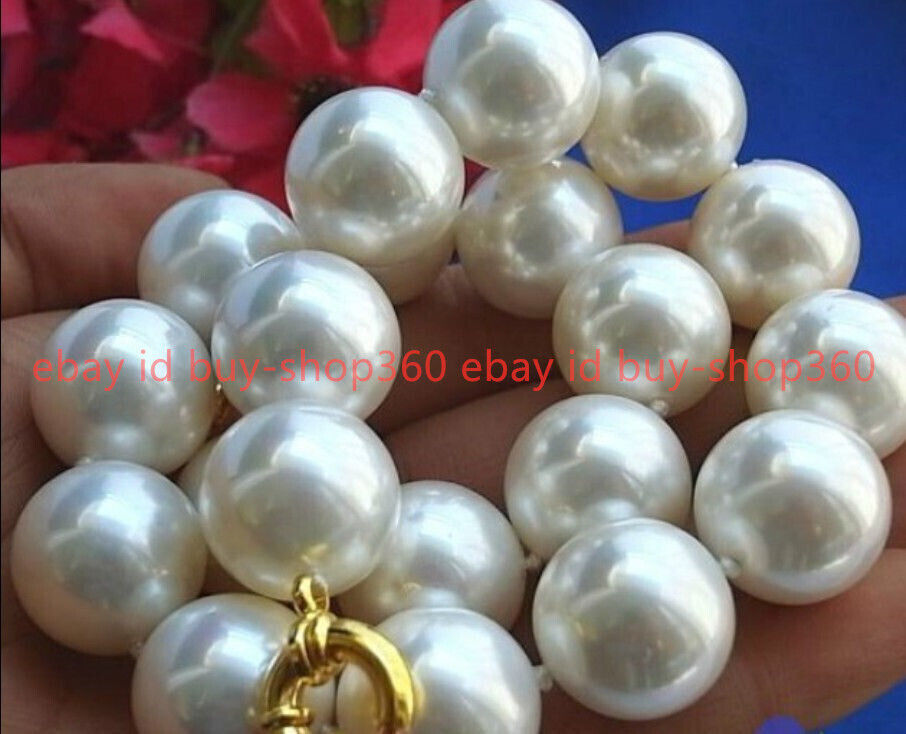 Huge 16mm White South Sea Shell Pearl Beads Necklace is Shell Pearl Not Pearl