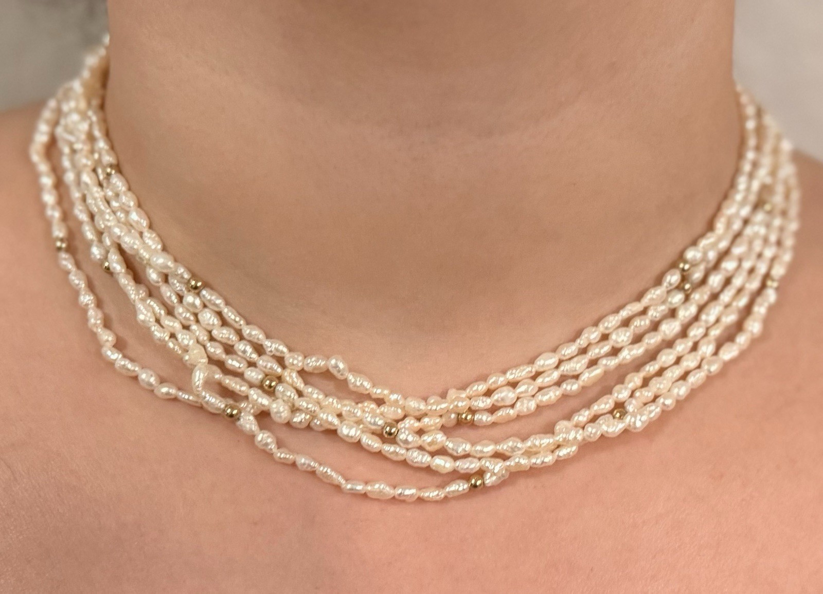 Multi Strand Freshwater Pearl Necklace 14K Gold Clasp With Matching Bracelet