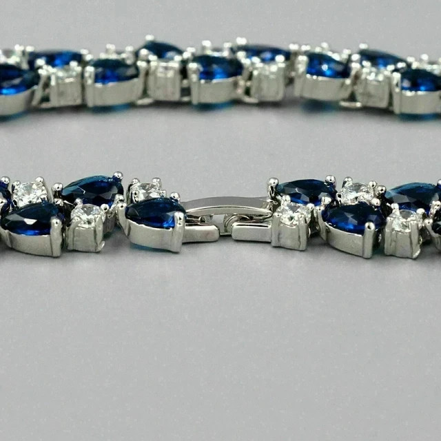 Lab Created Sapphire 8Ct Pear Cut Choker Tennis Necklace 925 Sterling Sliver