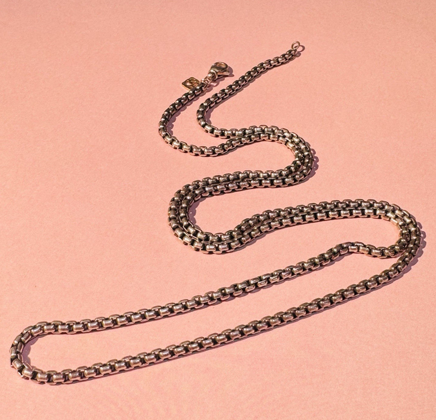 David Yurman 30″ Soild Sterling Silver and Gold Tag Barrel Necklace Chain