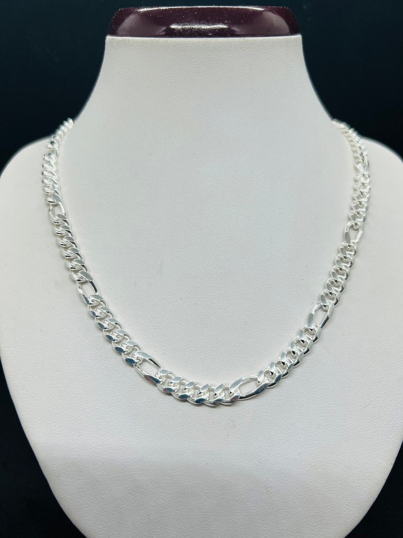 925 Solid Sterling Silver Figaro cuban Link Chain Necklace For Women And Men