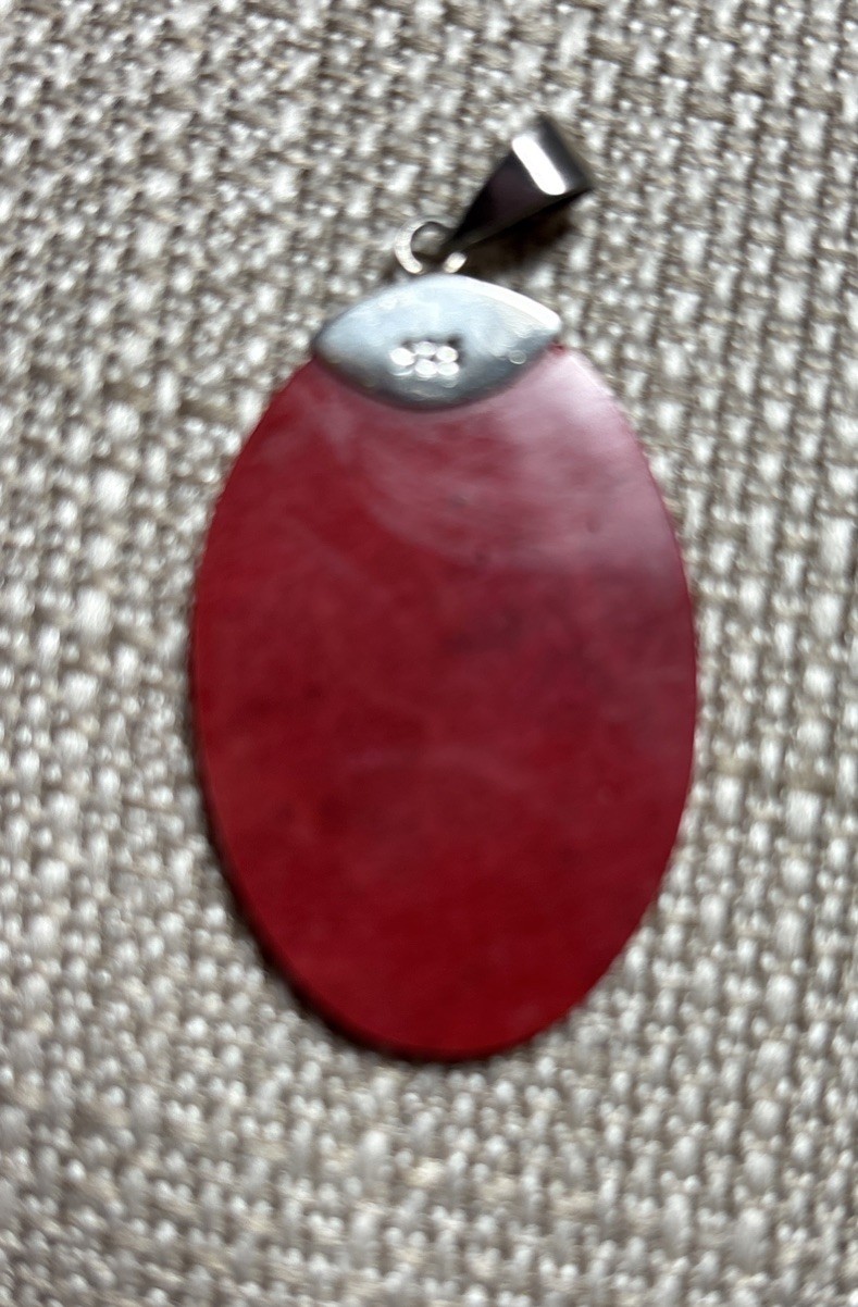 1 & 1/2 Inch Sterling And Red Sponge Coral Pendant
