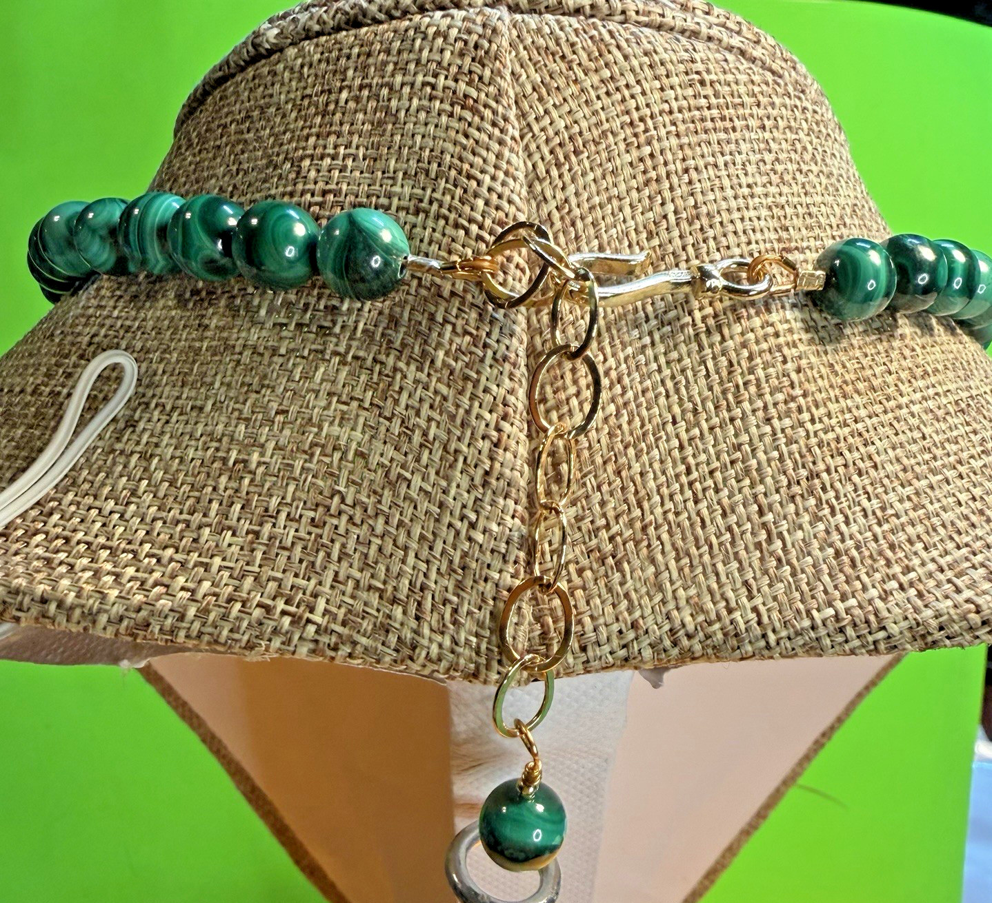 NATURAL EARTHY GREEN CURVED CRESCENT MALACHITE ARTISAN NECKLACE EARRING SET