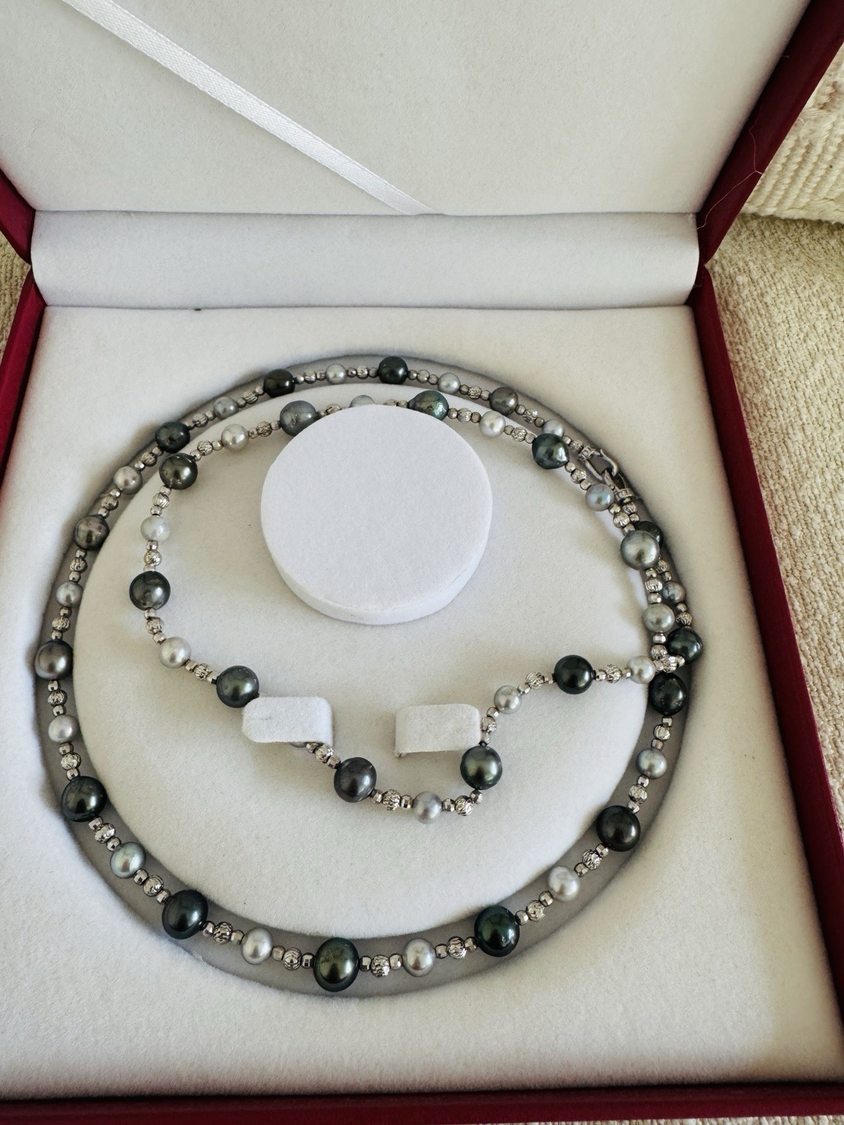 Tahitian & Hanadama Akoya Pearl Necklace 31” Blue Green 50 Pearls Rare