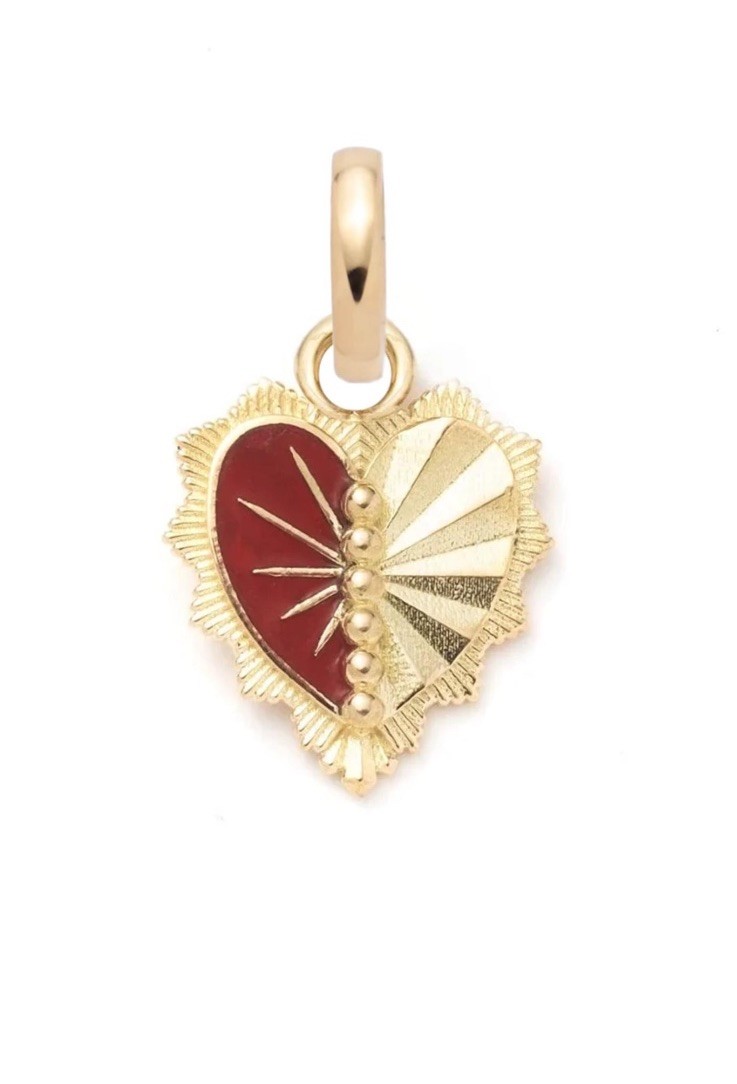 FoundRae 18k Gold True Love Reflection Heart Medallion Red Enamel $1500