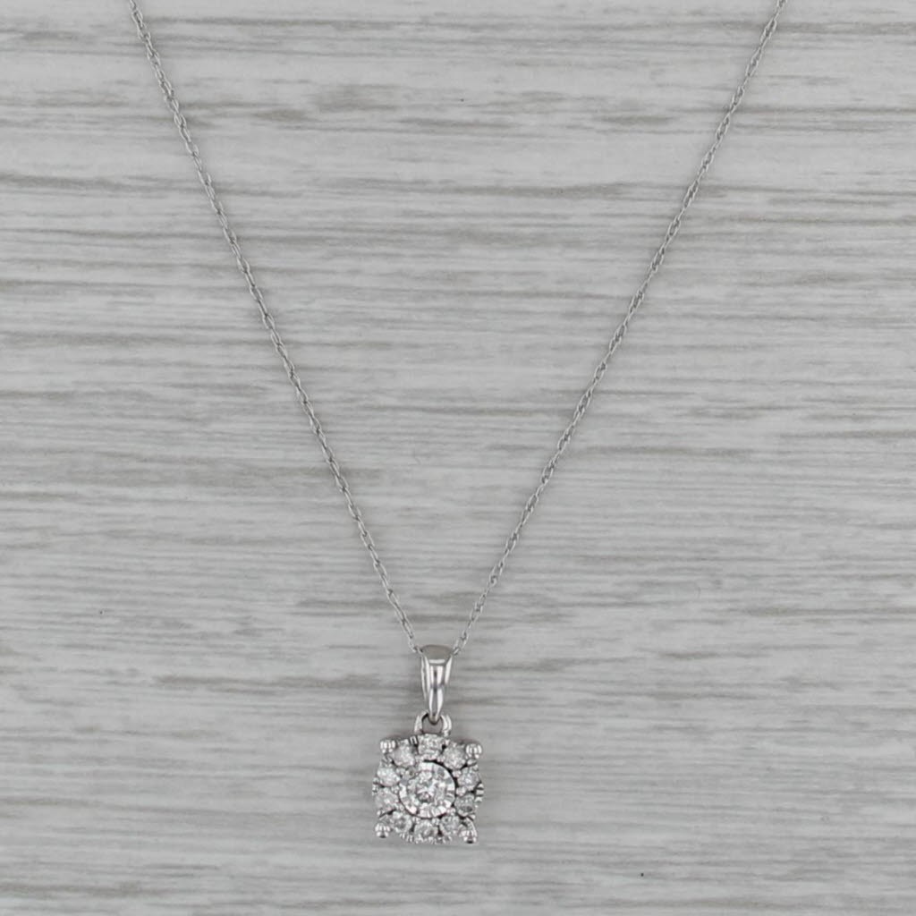 0.20ctw Diamond Halo Pendant Necklace 10k White Gold 20.25″ Rope Chain