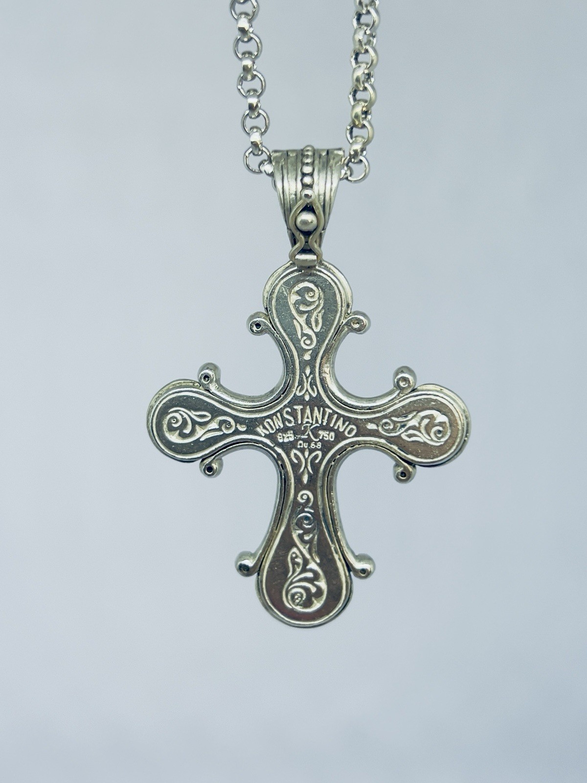 Konstantino 925 750 Aquamarine Pink Tourmaline Cross Pendant 18″ Toggle Chain