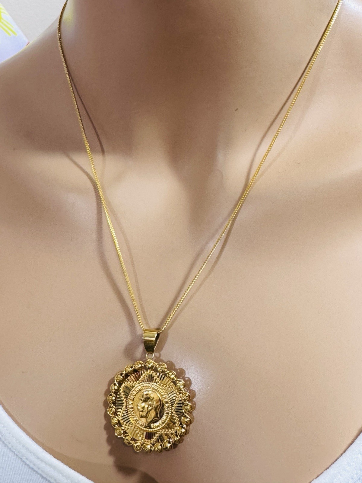 Saudi 22K 916 Real Pure Solid Gold Round Coin Set Necklace 20” Long 10.7g 1.6mm