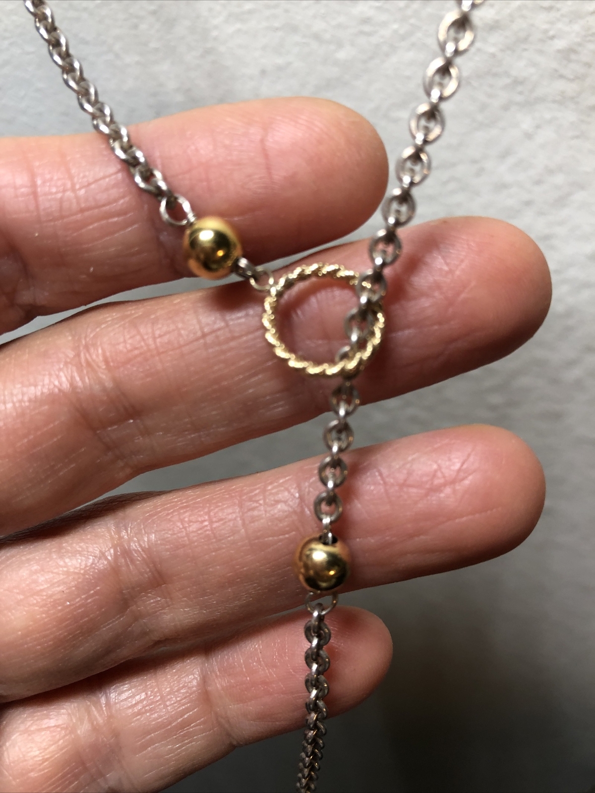 Vintage HANA Sterling Silver 925 Gold 14K Ball Lariat Tassel Necklace, 13.7g