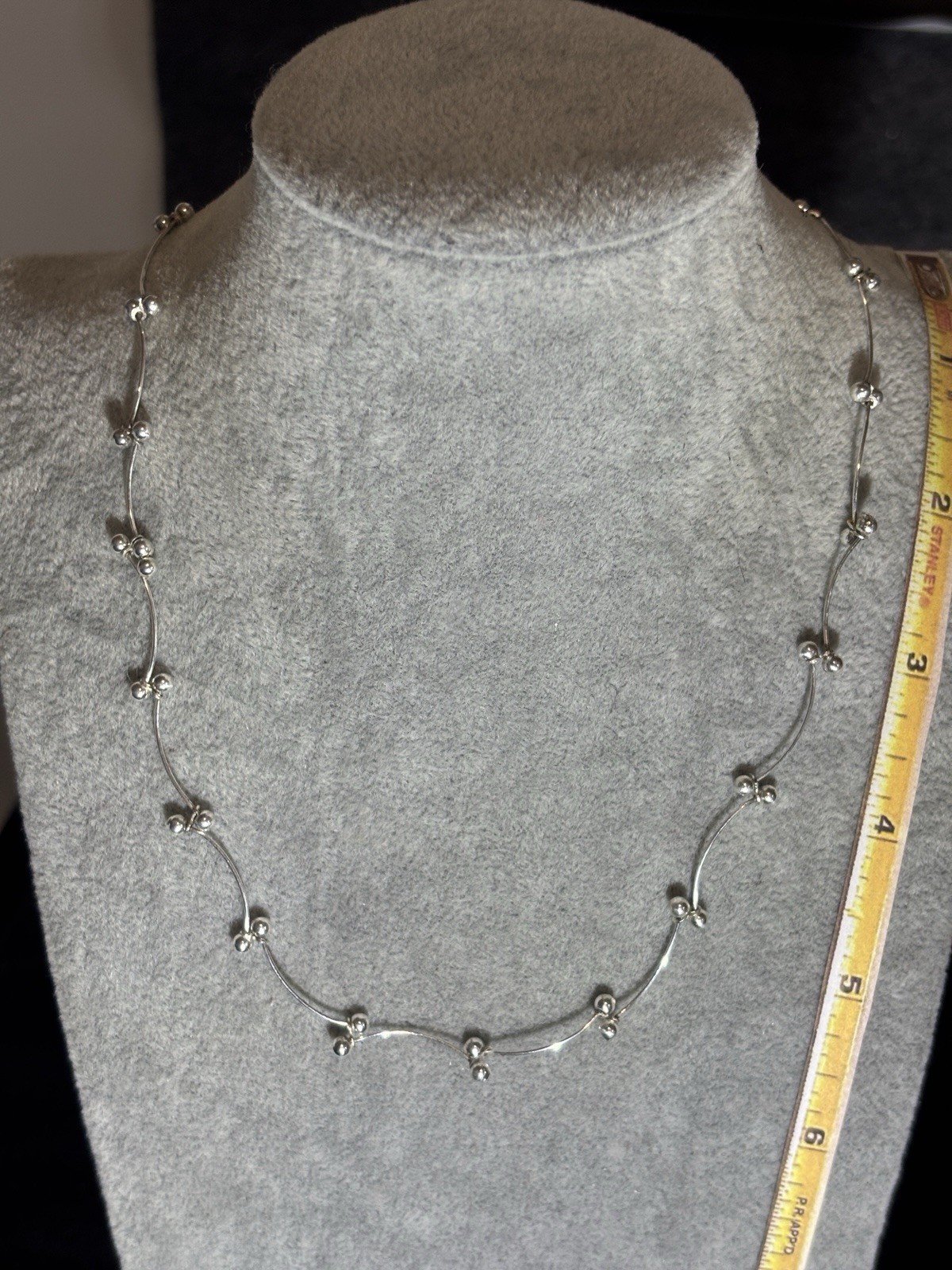925 Sterling Silver Bar Link Beaded Choker Necklace 17.5 Inches IBB Stamped