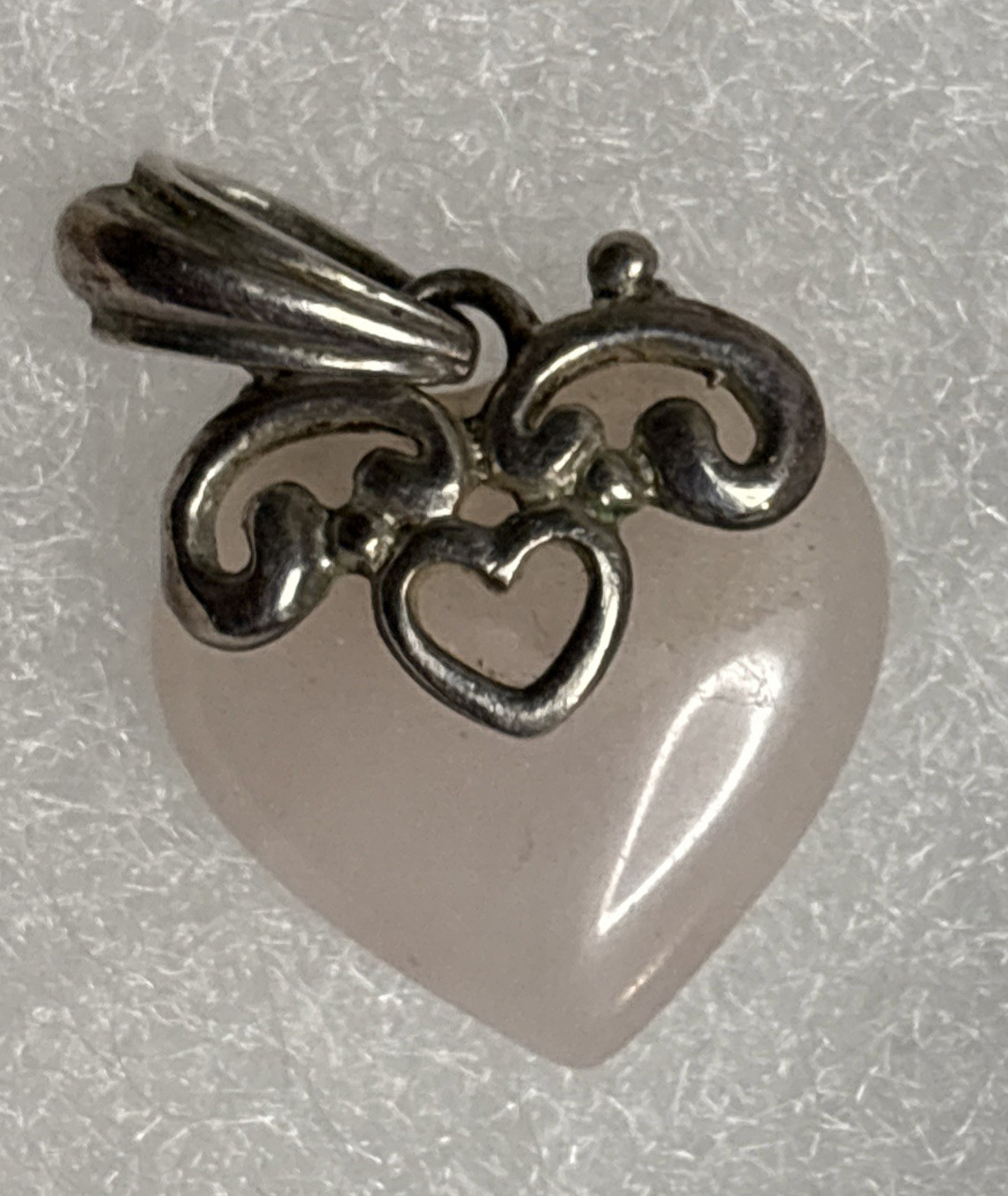 Rose Quartz Heart Pendant 5/8 in Silver Filigree Design 925