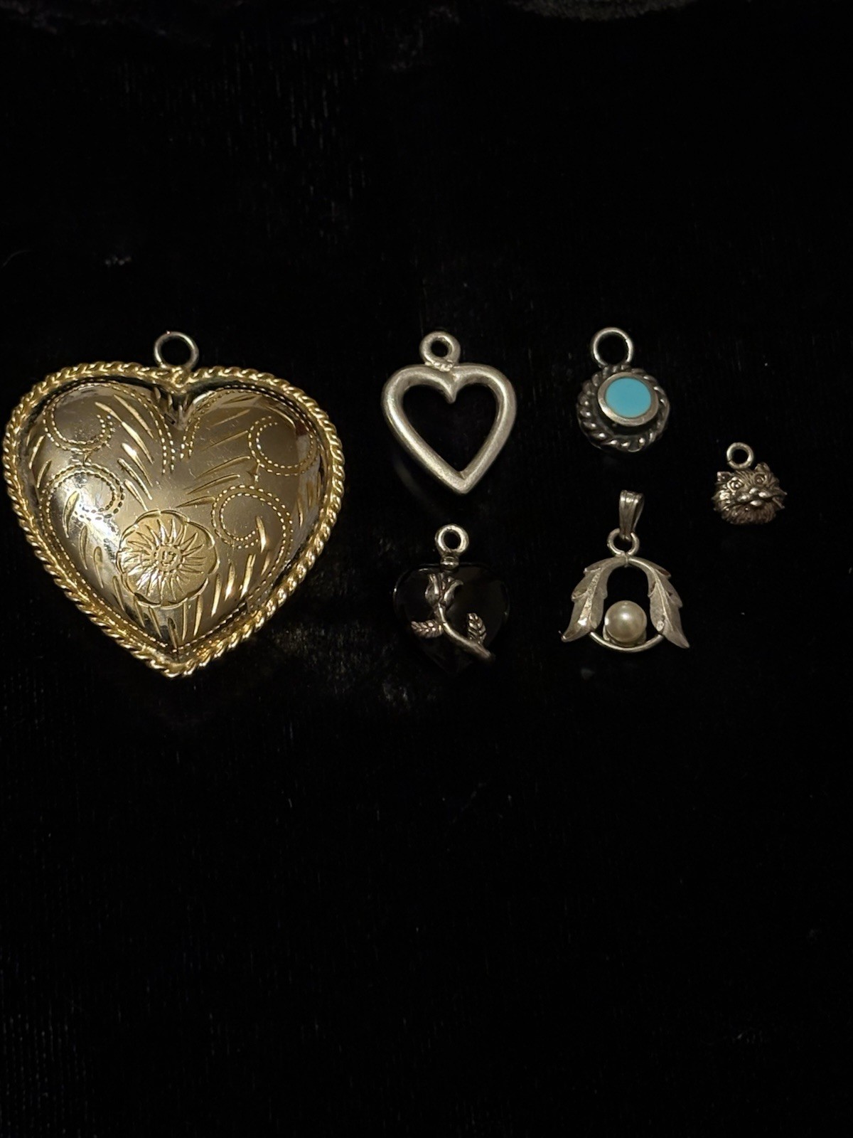 Six Small Sterling Silver Stamped Charms Or Pendants Lot