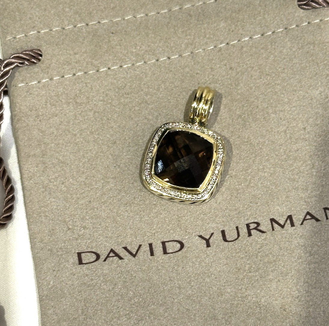 David Yurman 18k Yellow Gold & Sterling Smoky Quartz Diamond Pendant