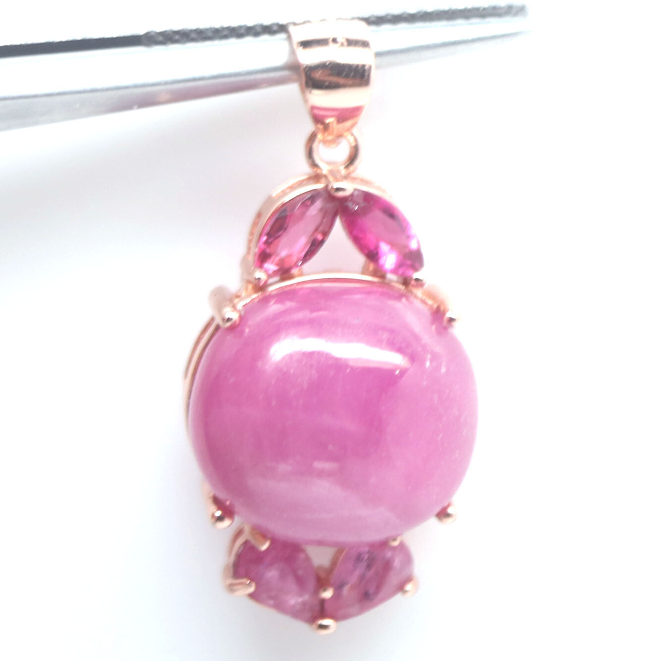 Heated Gemstone 13 x 15 MM. Pink Ruby & Rhodolite Pendent 925 Sterling Silver