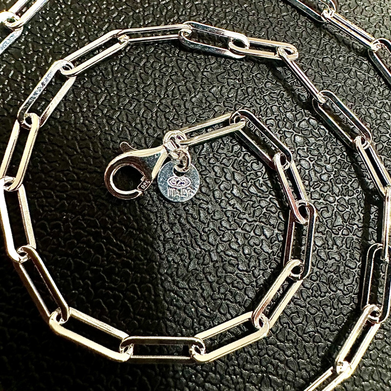 3mm 925 Sterling Silver Paperclip Chain Bracelet Necklace Italy Made 7–30″ Stamp