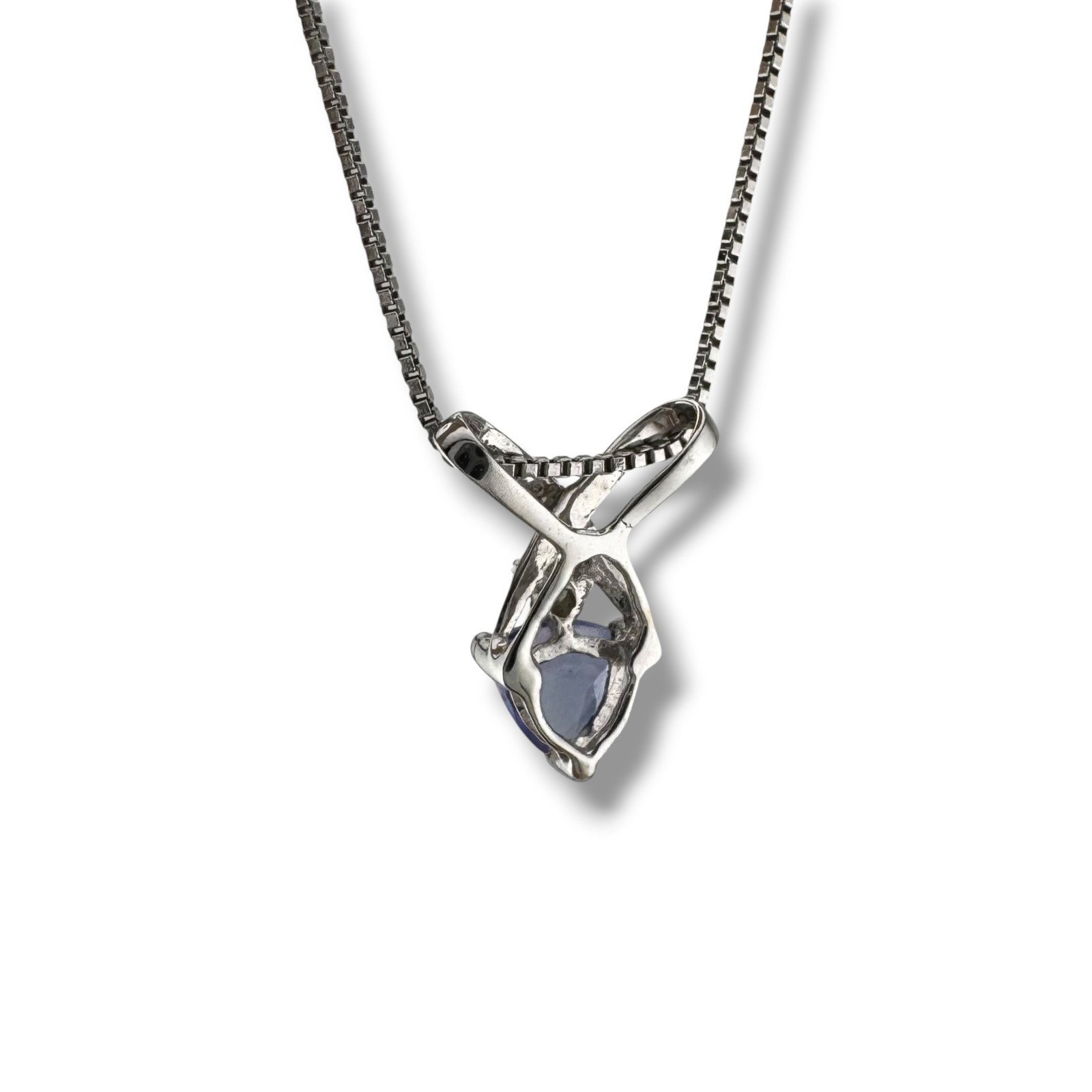Dainty 14K White Gold 0.24 Carat Trillion Tanzanite Diamond Accent Necklace