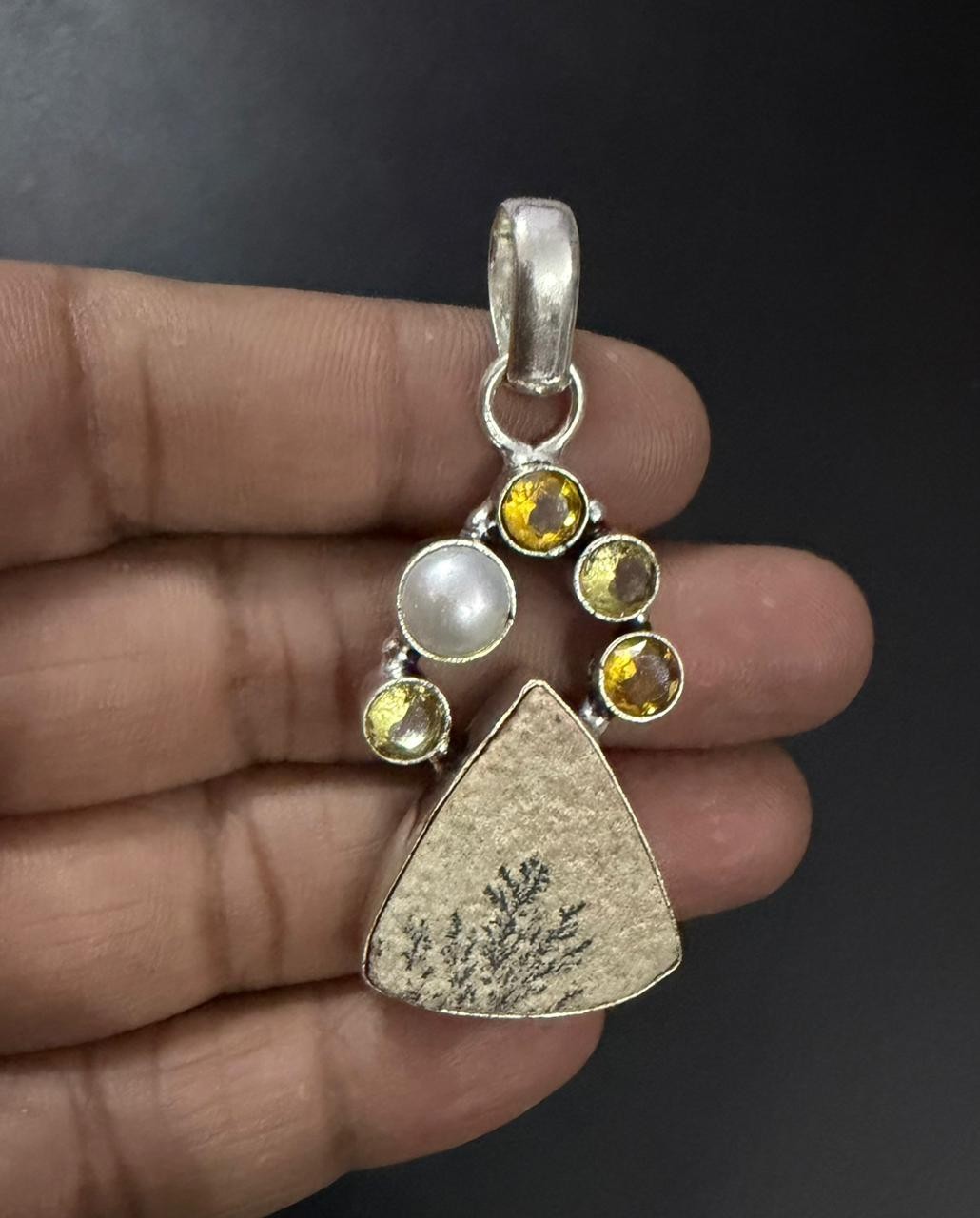 German Dendrite Gemstone 925 Sterling Silver Handmade Pendant Jewelry Gift For