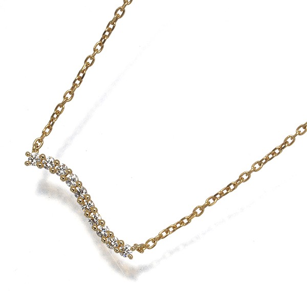 Auth TASAKI Necklace Diamond 0.09ct Wave 18K 750 Yellow Gold