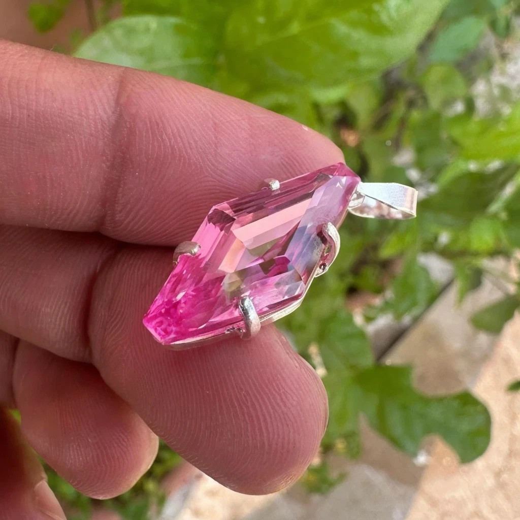 Natural Fancy 25.16 Ct Padparadscha Sapphire 925 Silver Pendant Certified Gem