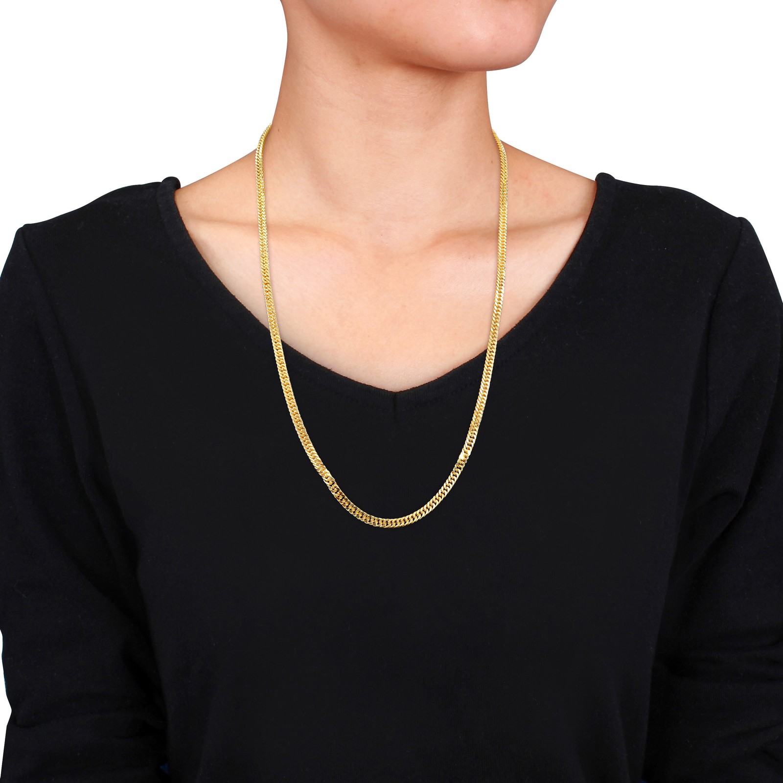 Amour Yellow Plated Sterling Silver Double Curb Link Chain 24″ Necklace