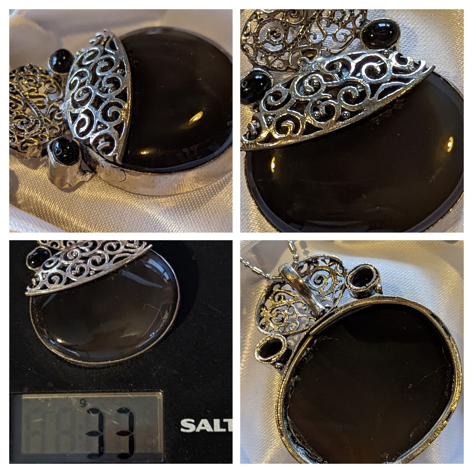 Vintage Chunky 33g Cloudy Brown Gemstone Pendant on German Silver 52x43mm