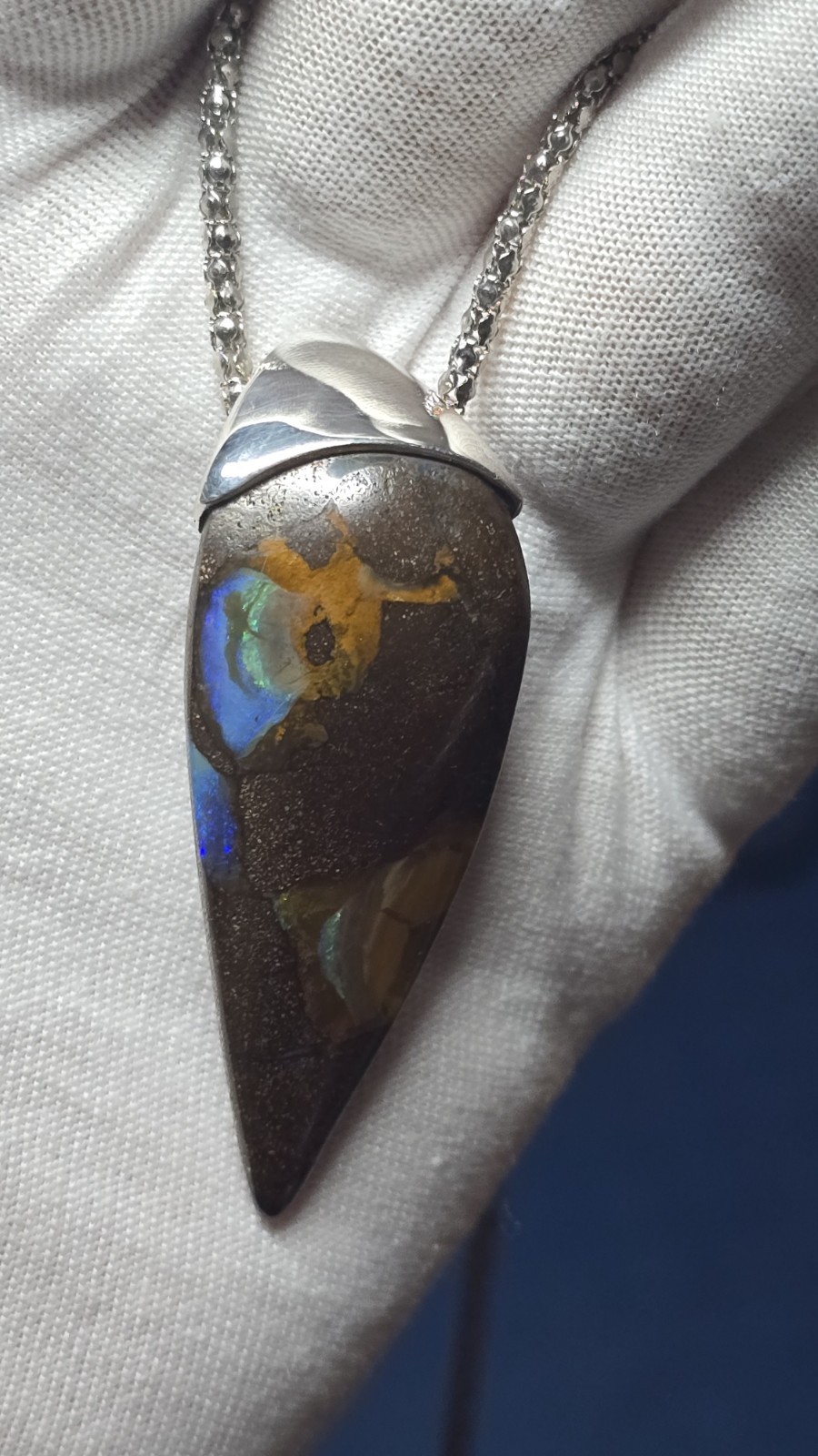 Australian Made Solid Boulder Opal Large Silver 925 One Of A Kind Pendant