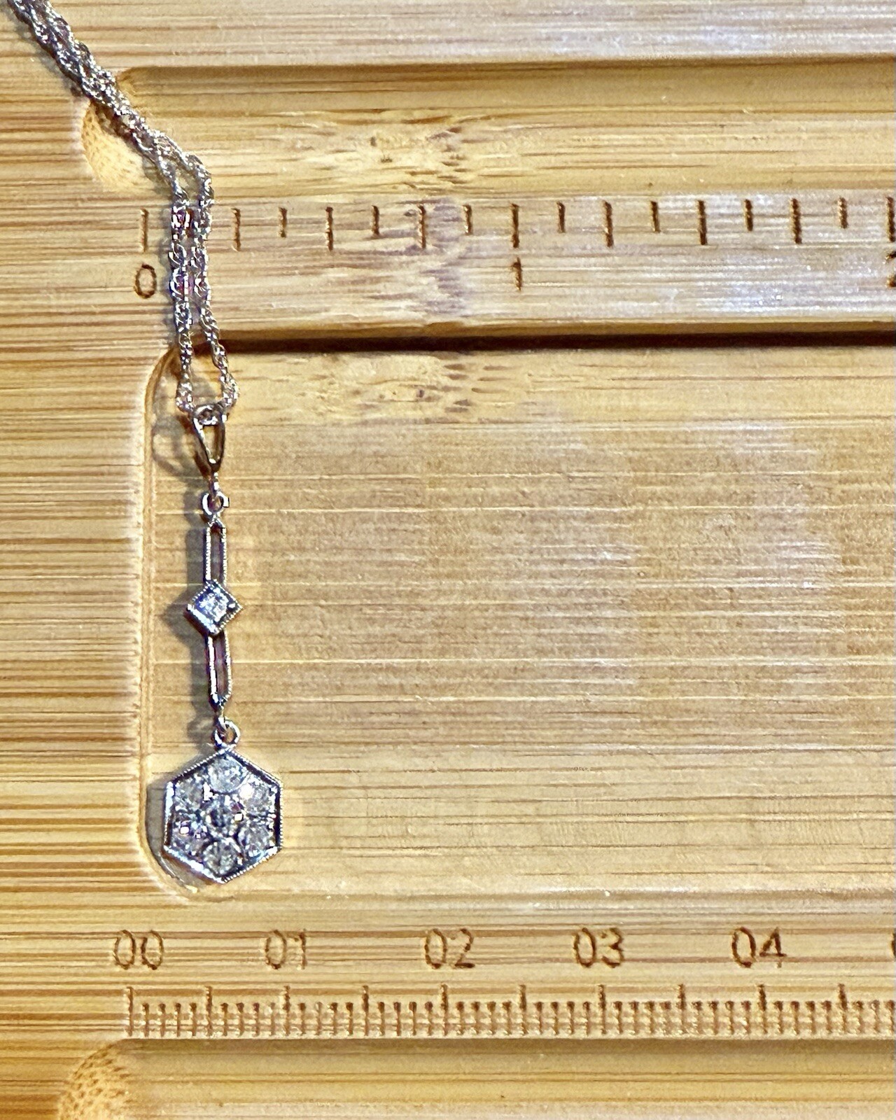 14K & Platinum900 .50Cttw Diamond Hex. Pendant Necklace 20″,2.27g approx