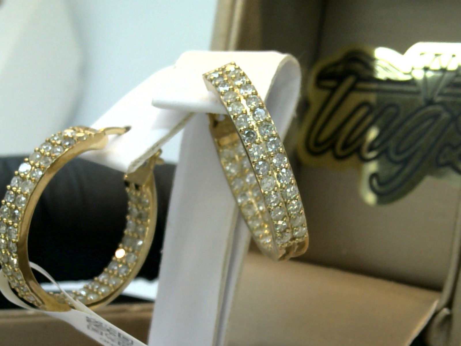 $3999-2CTTW💥CERTIFIED NATURAL Diamond INSIDE OUT HOOP EARRINGS💥10K YELLOW GOLD