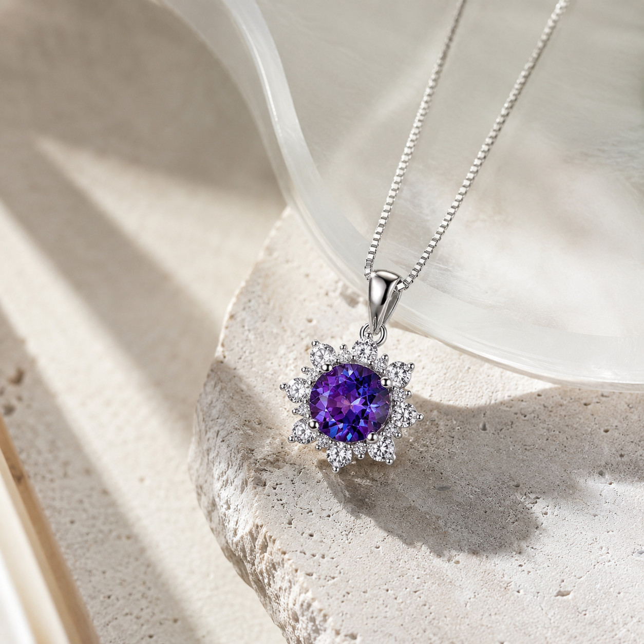 Alexandrite Necklace 925 Sterling Silver Color Changing Pendant Winter Jewelry