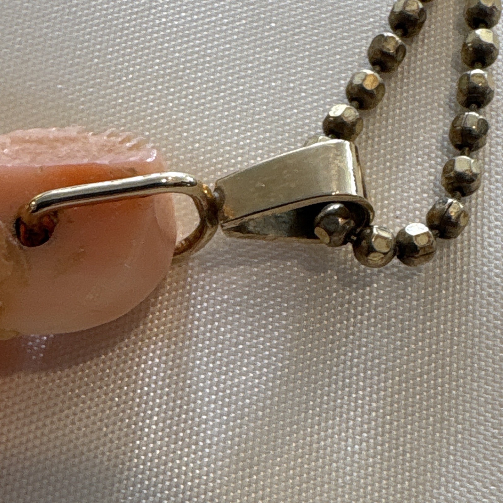 925 Sterling Silver Bead Chain Necklace Pink Coral Charm Pendant Signed