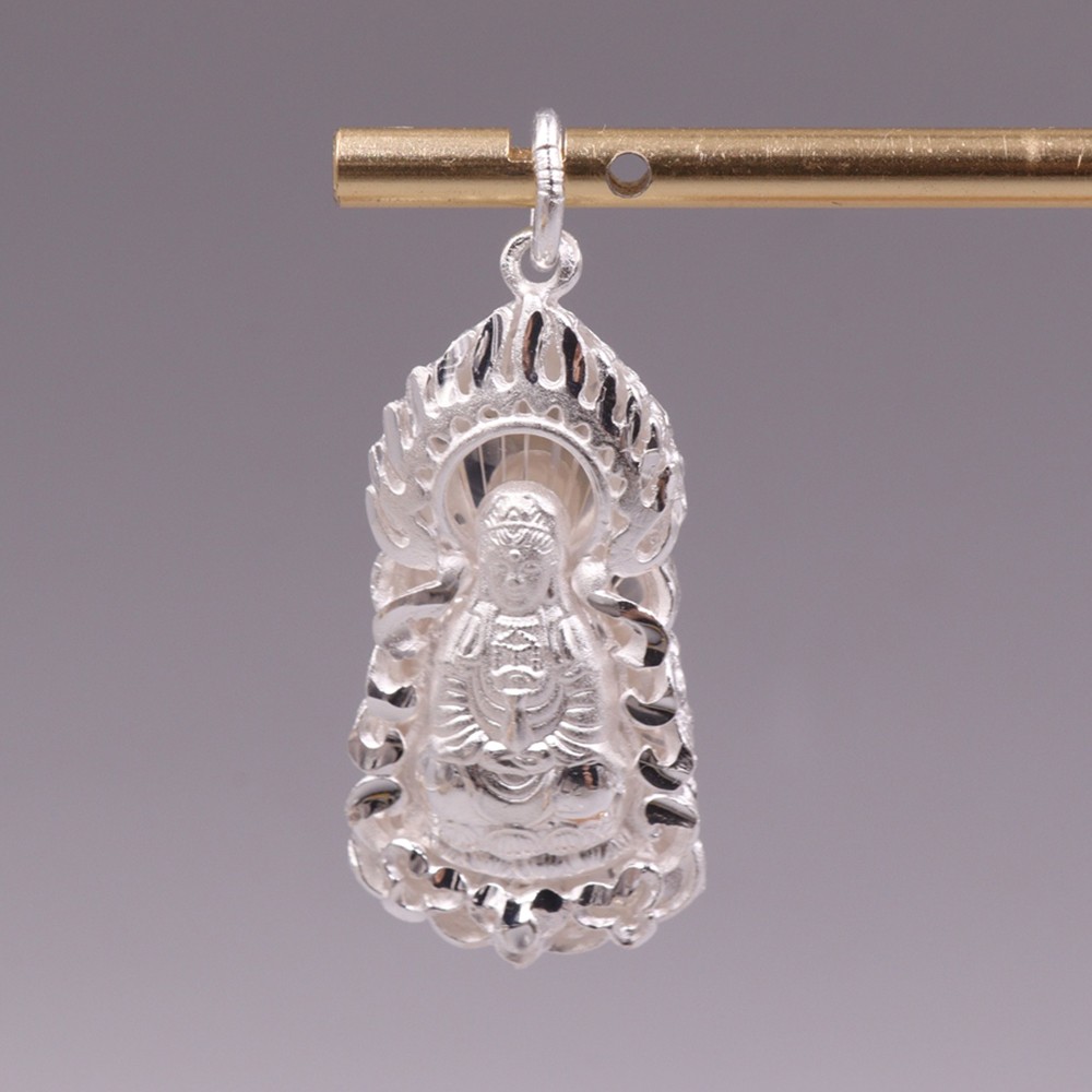Pure S999 Fine Silver 999 Men Women Blessing Kwanyin Pendant 5g 32*14mm