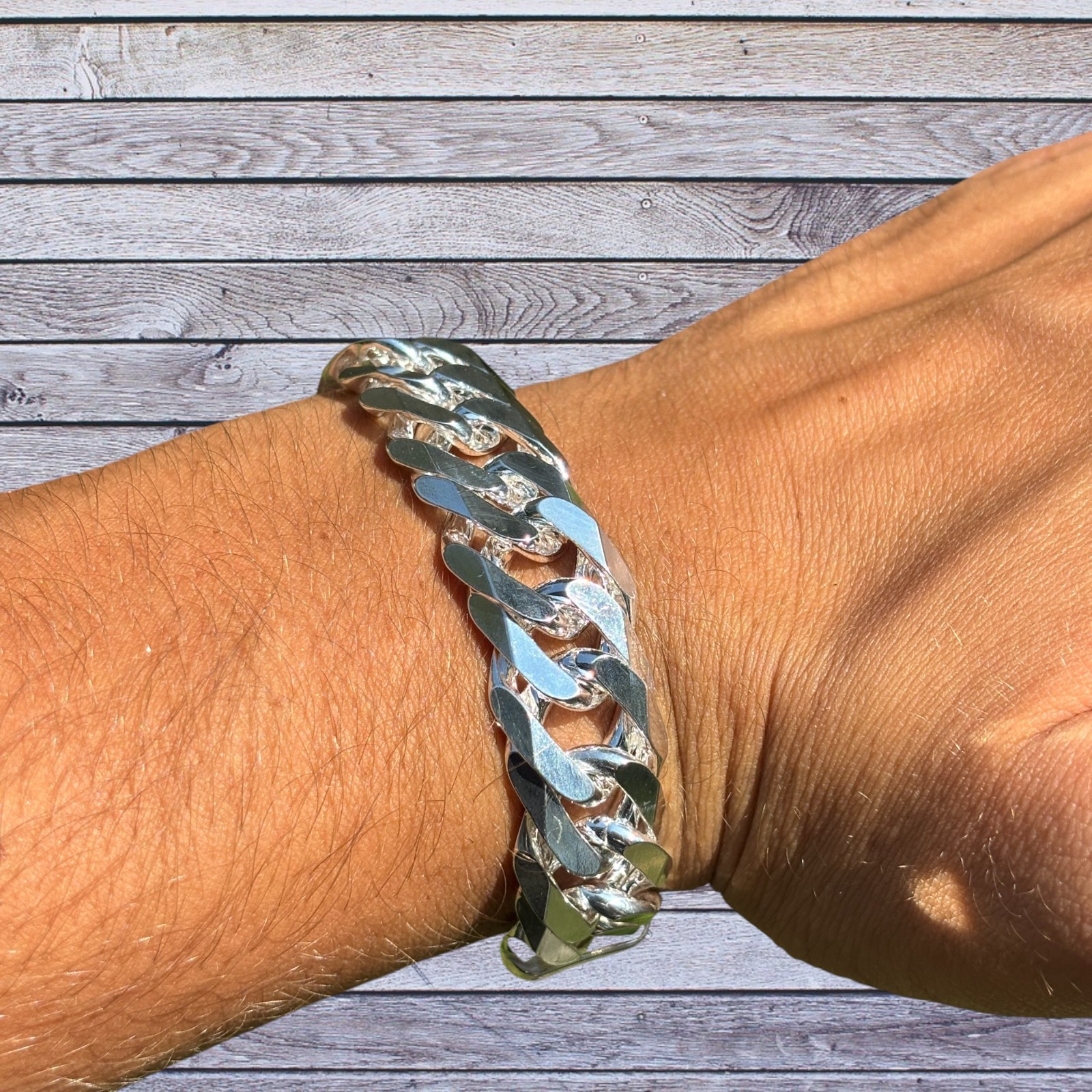16mm Double Curb Link Bracelet – Real Solid 925 Sterling Silver MADE IN ITALY