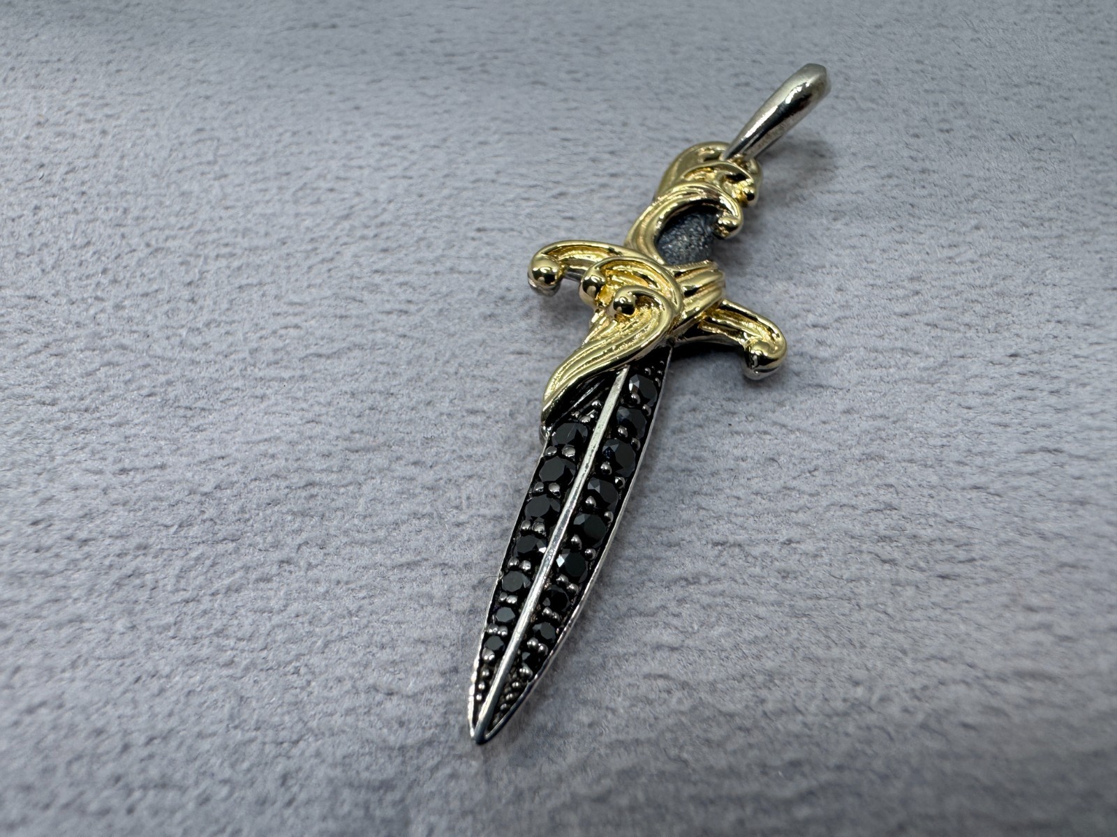 David Yurman Waves Dagger Amulet Pendant – Sterling w/ 18k Gold & Black Diamonds