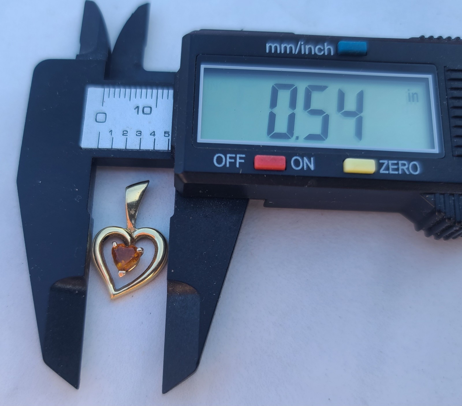 14k Solid Yellow Gold Orange Citrine Heart Charm Necklace Pendant 2grams