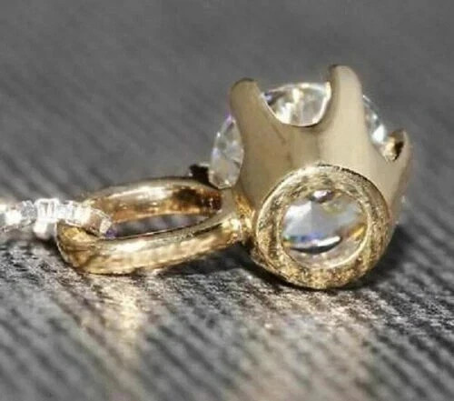 2Ct Round Cut Lab Created Diamond Solitaire Pendant 14K Yellow Gold Plated