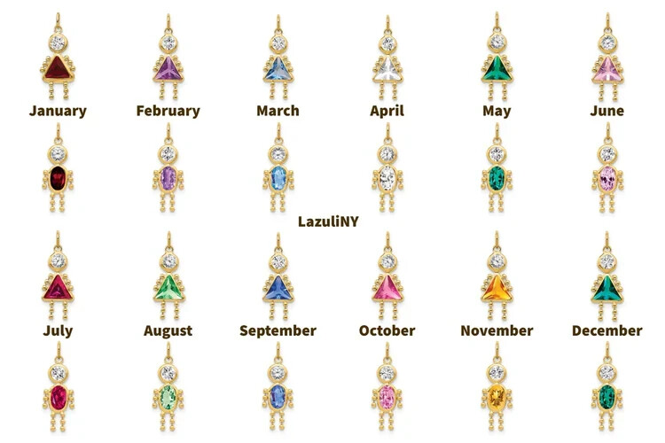 Birthstone Kids Charms Pendants 10K, 14K Yellow Gold or Sterling Silver