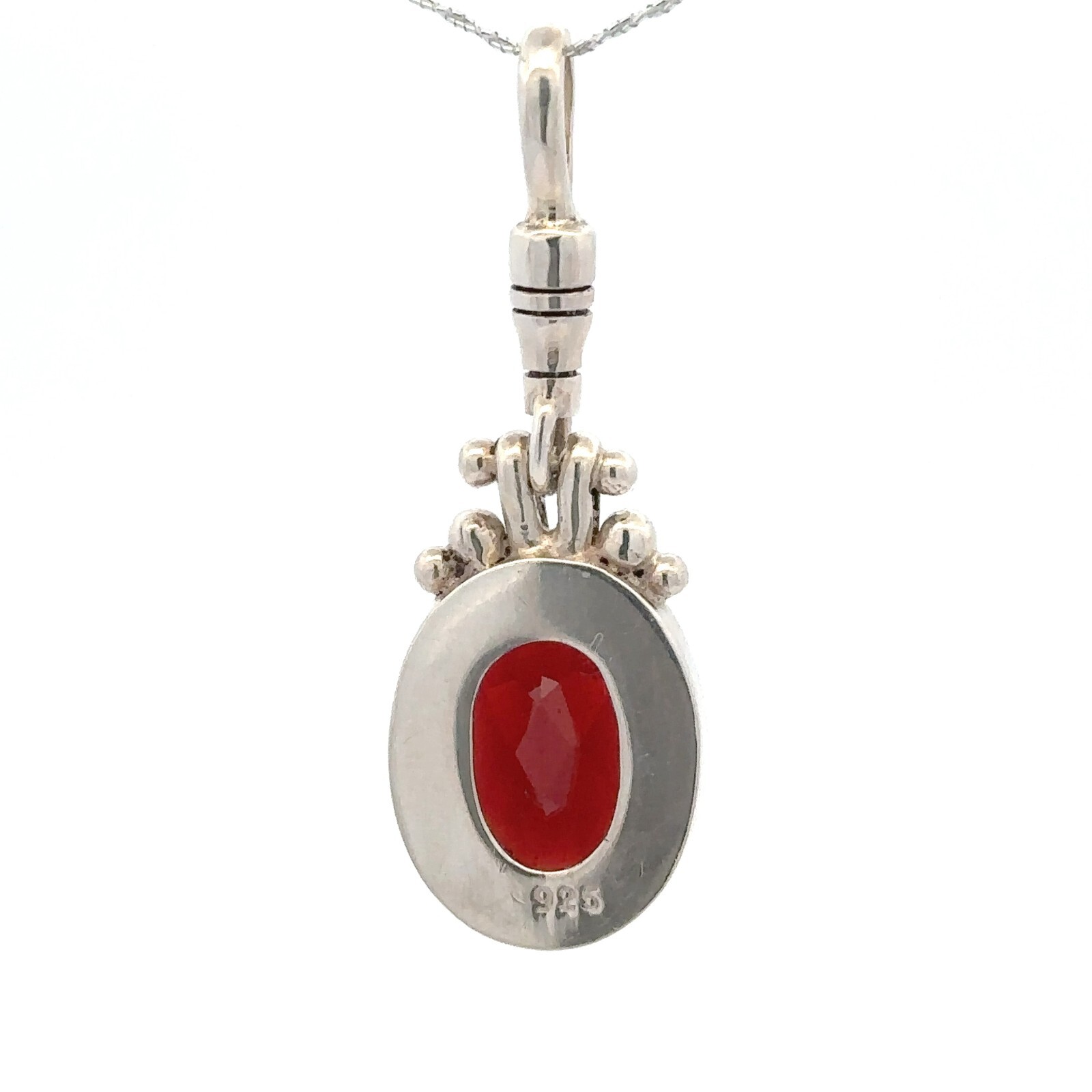 Sterling Silver Oval Garnet Pendant (1/2 x 1 1/2 Inch)