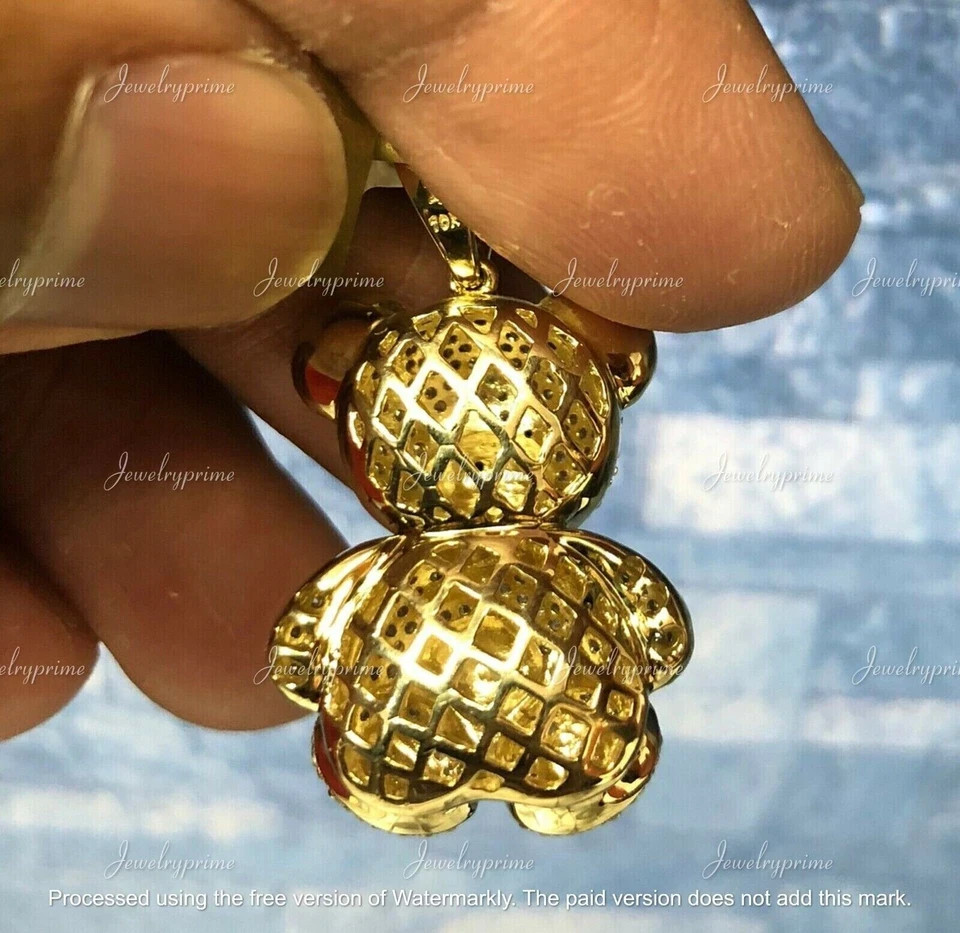 1.00 Ct Round Cut Lab Created Diamond Teddy Bear Pendant Gift Yellow Gold Plated