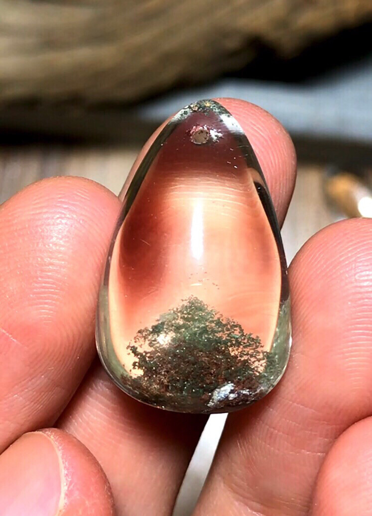 US SELLER Natural Green red Phantom Quartz Pendant Teardrop Brazil Crystal Stone