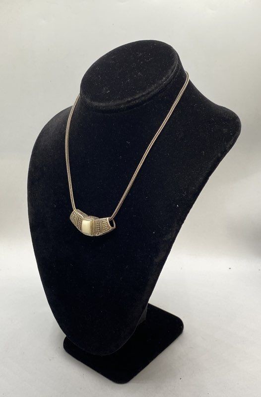 Sterling Silver 925 White Gemstone Pendant Necklace Spiga Wheat Chain 16.5″ 20g