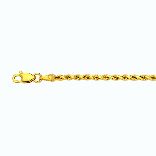 10k Yellow Gold 2mm Rope Chain D/Cut Bracelet Size 7″-9″ Hollow