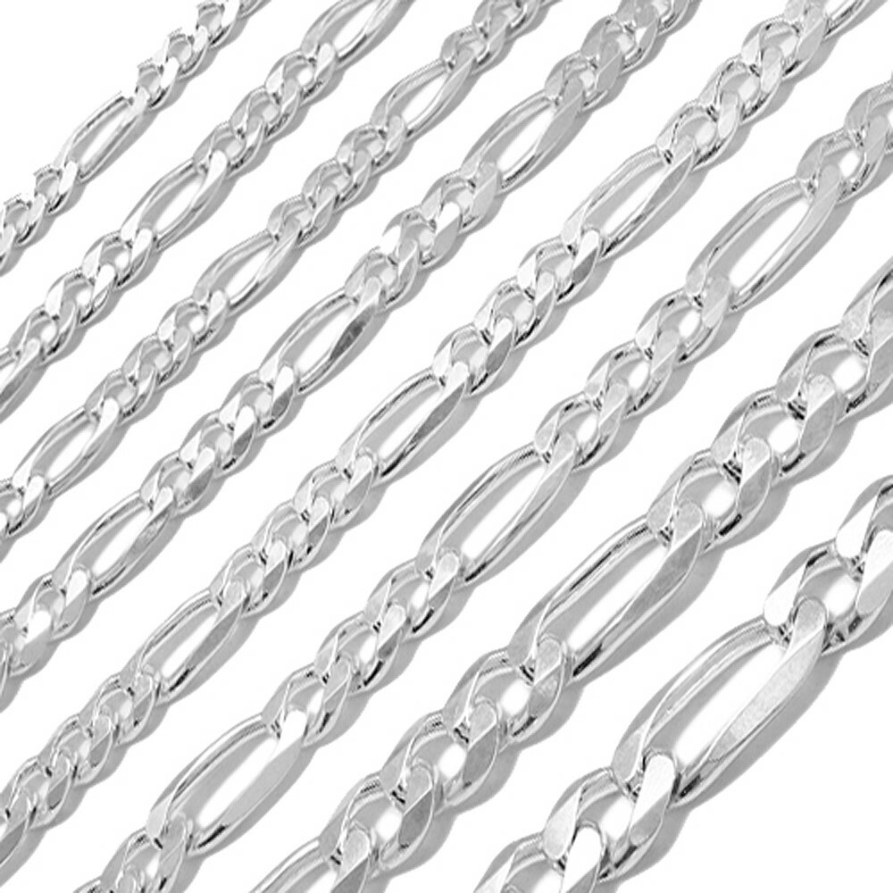 925 Sterling Silver Solid Heavy Figaro Chain Necklace-All Widths & Lengths-Italy