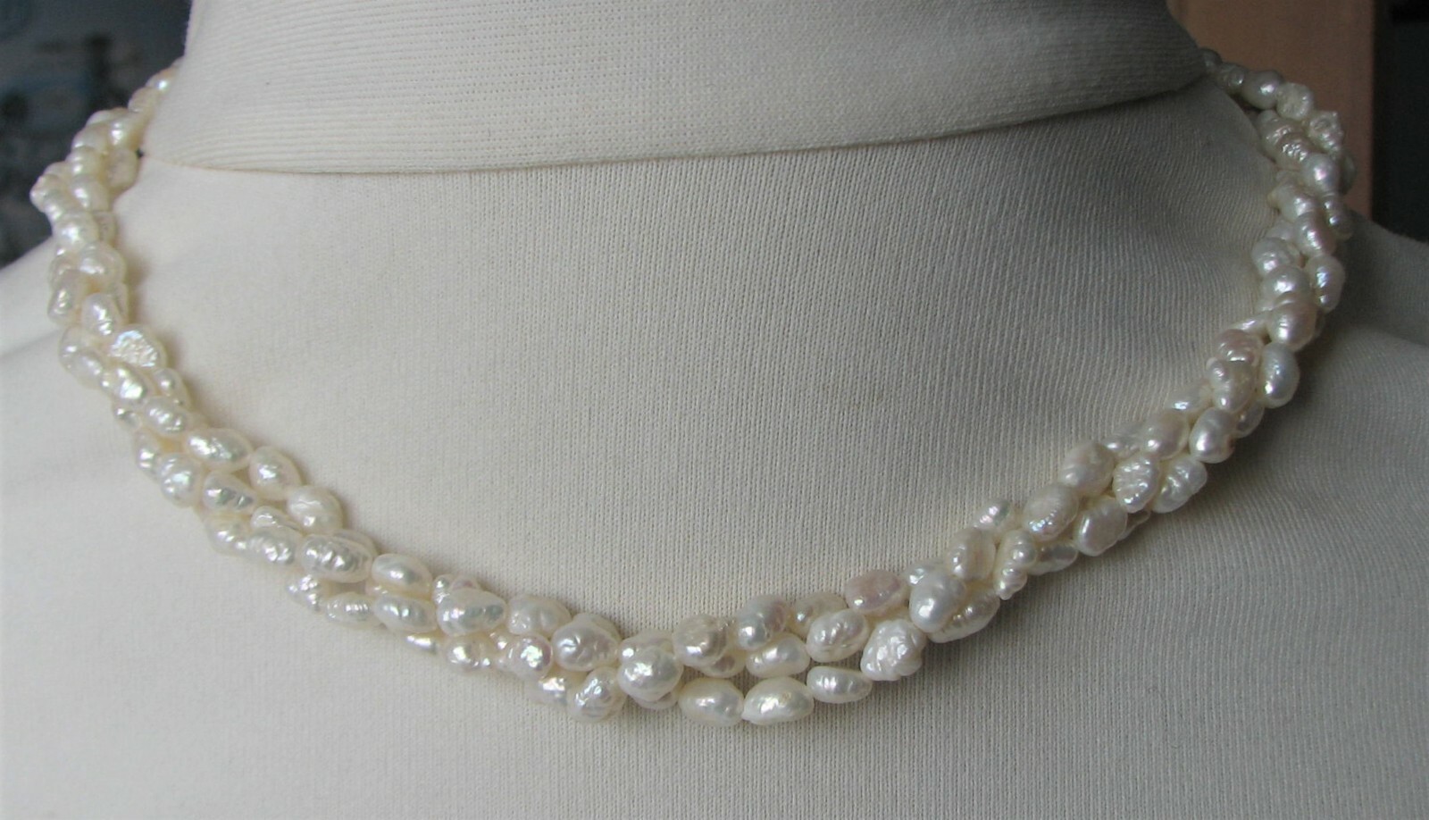 3 Strand String Small Baroque Pearls Necklace