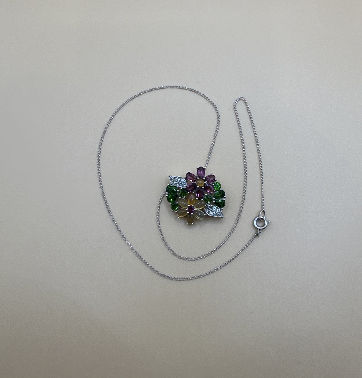 Elegant 925 Sterling Silver Multi Color Floral Pendant Necklace