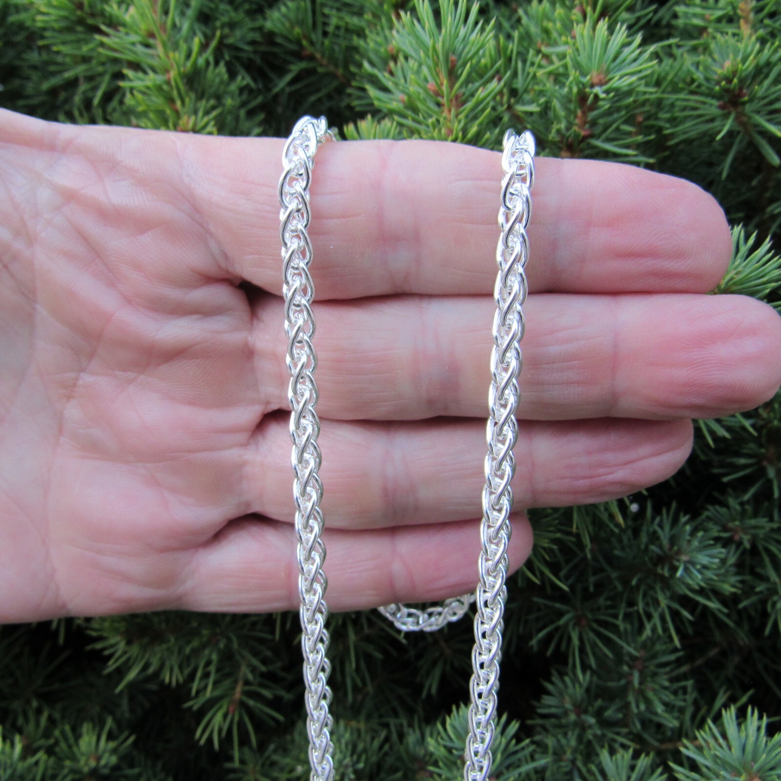 4.5MM Thick Mens Solid 925 Sterling Silver Italian Spiga Wheat Chain Necklace