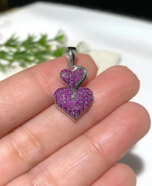 1.35Ct Round Cut Lab Created Ruby Heart Cluster Pendant 14K White Gold Plated