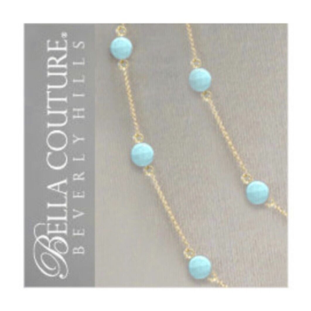 NEWBC® 24″ 18″ 18K YELLOW GOLD SLEEPING BEAUTY LGHT TURQUOISE CHARM 750 NECKLACE