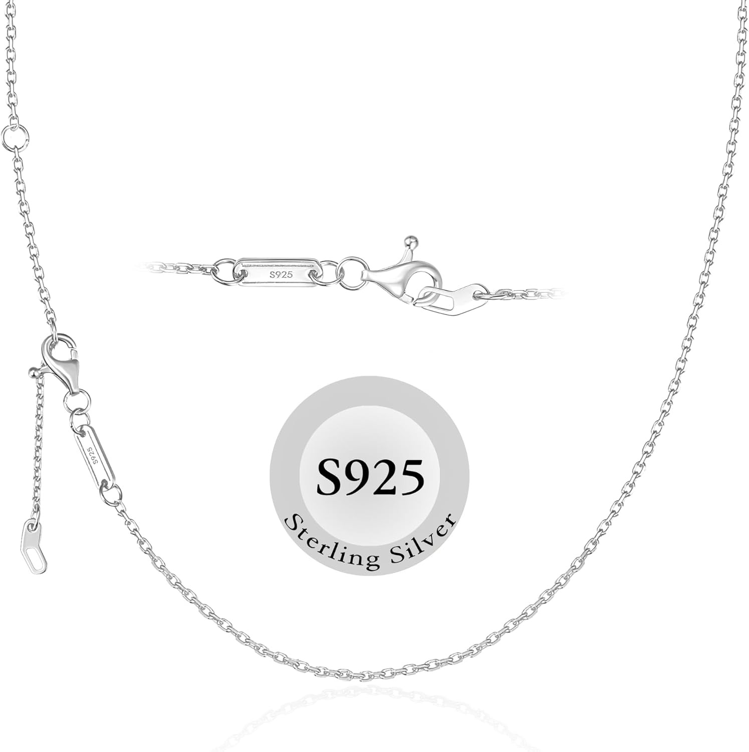 S925 Sterling Silver Chain Necklace for Women, 18 Inch Adjustable, Classic, Fash