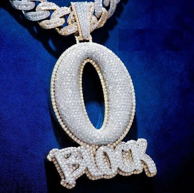 Customize O Block Name Only Pendant 5 Ct Round Moissanite In 925 Sterling Silver